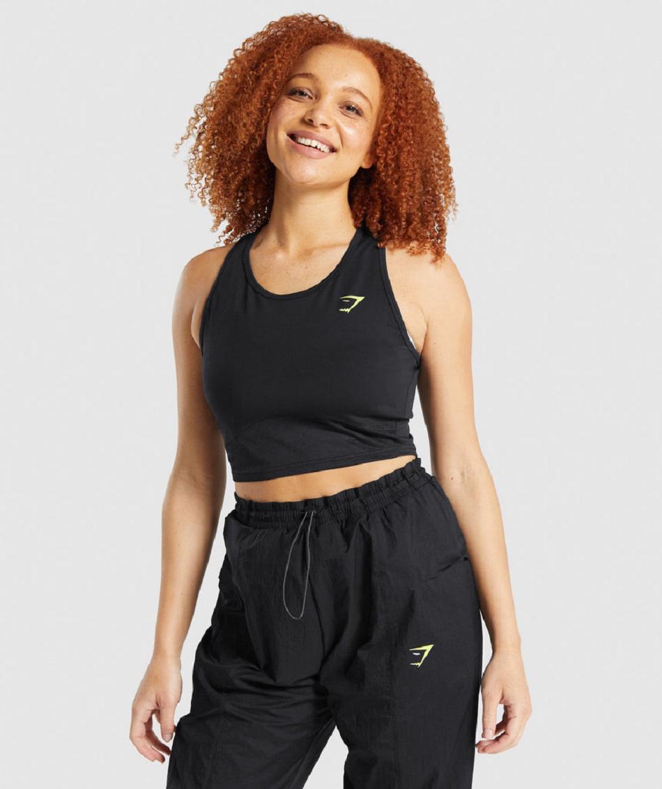 Przycięte Topy Damskie Gymshark Pulse Czarne | PL 2669DFM